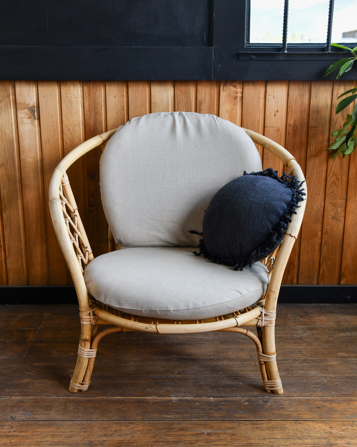 Vintage Cane and Linen Armchair