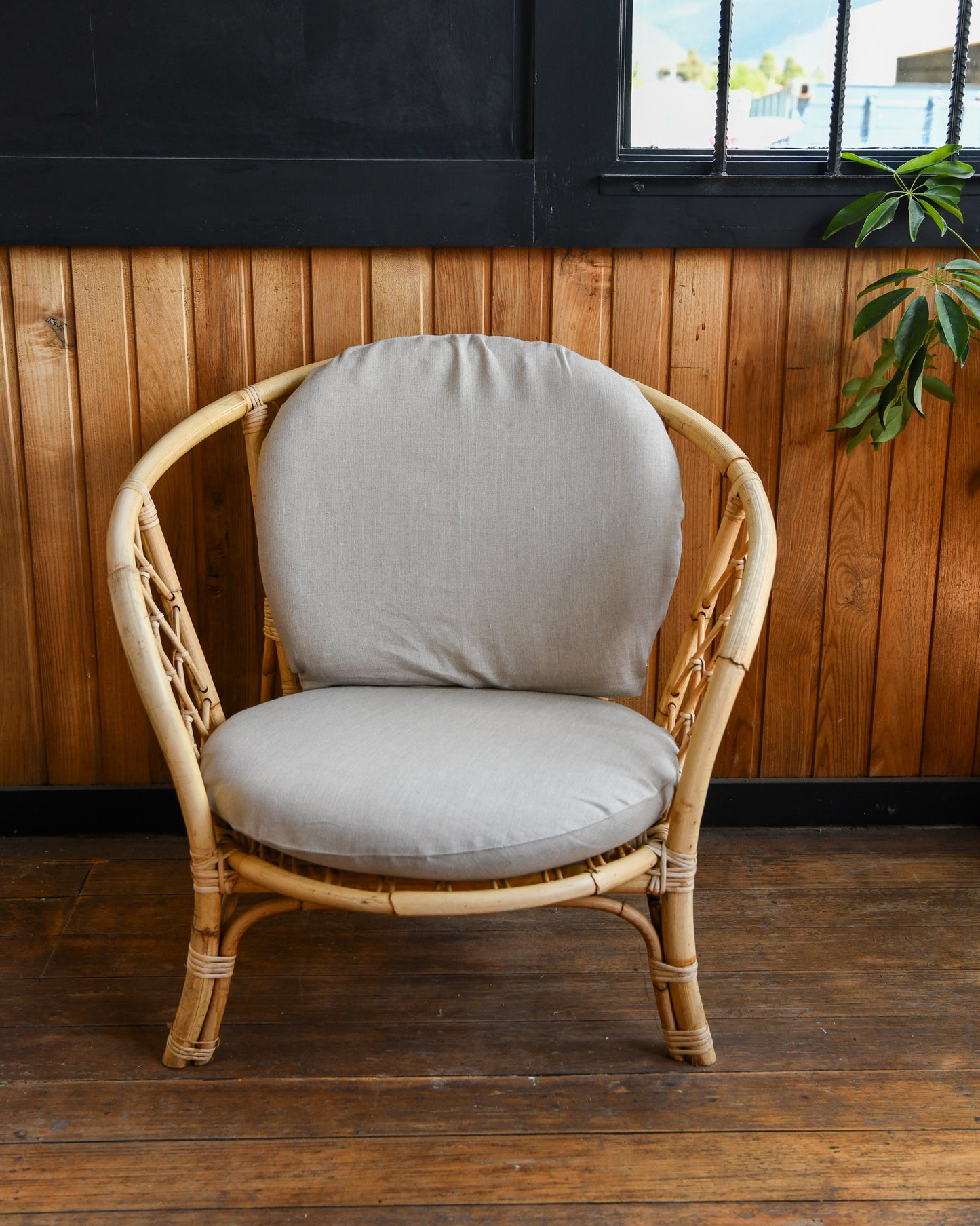 Vintage Cane and Linen Armchair
