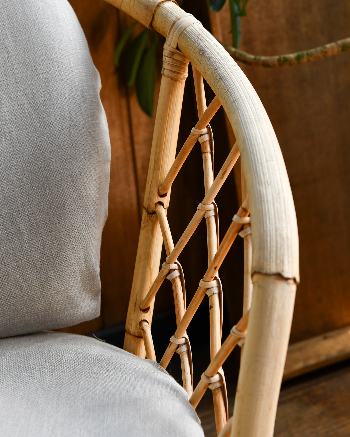 Vintage Cane and Linen Armchair