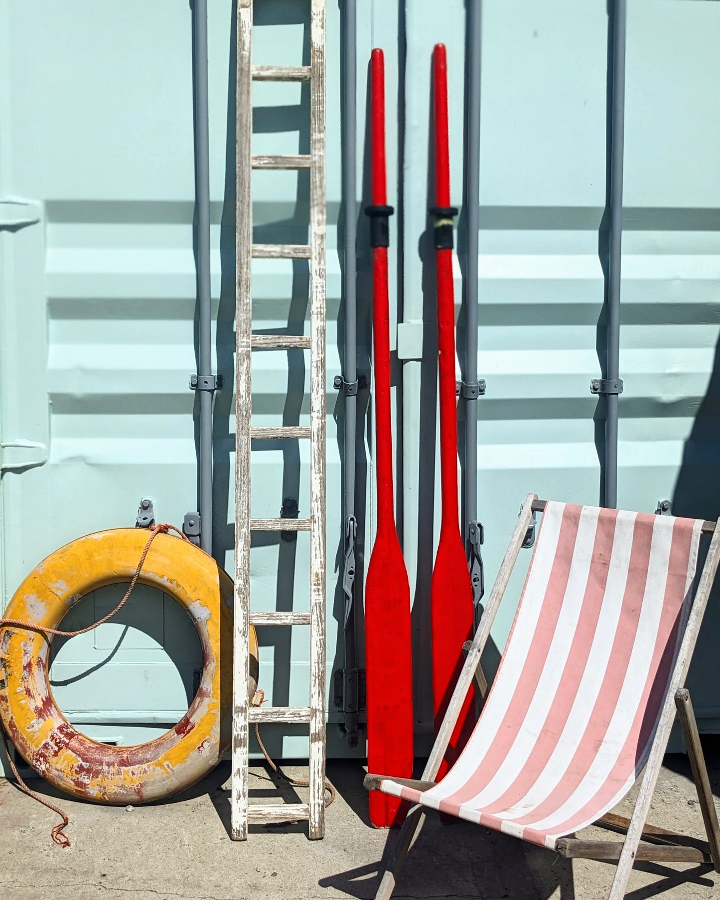 Vintage painted wooden oars