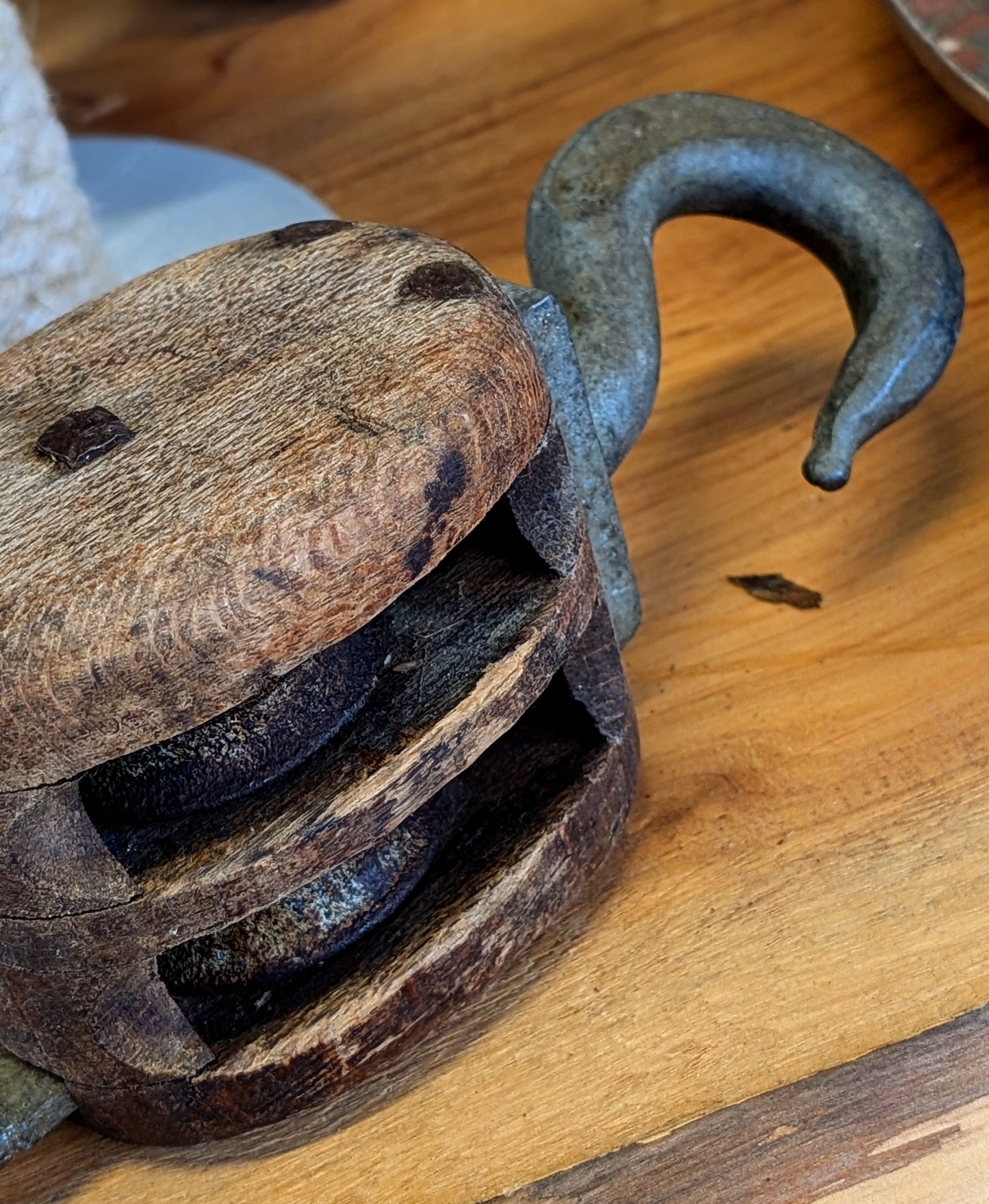 Vintage wooden pulley block