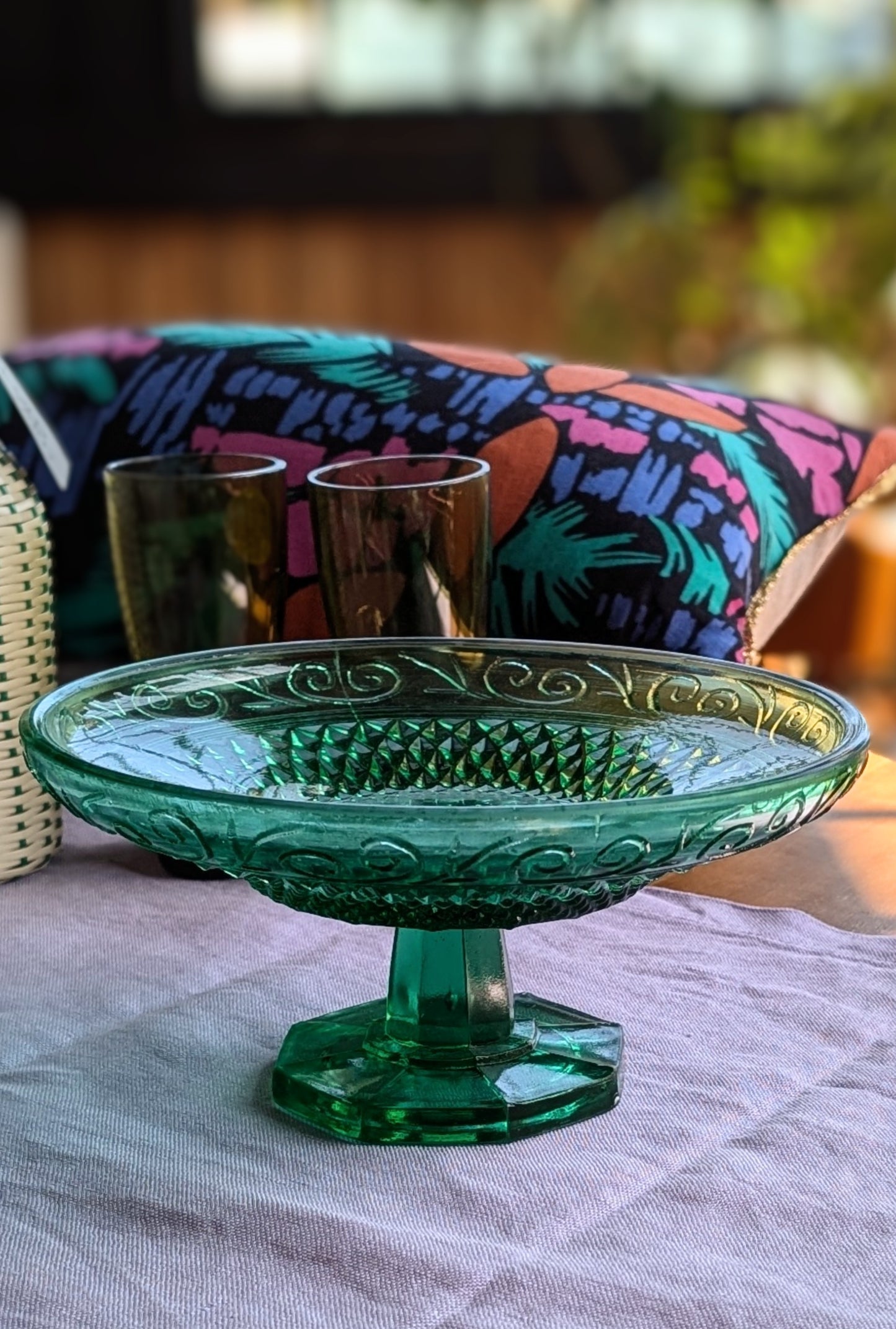 Art Deco Green Glass Cake Stand