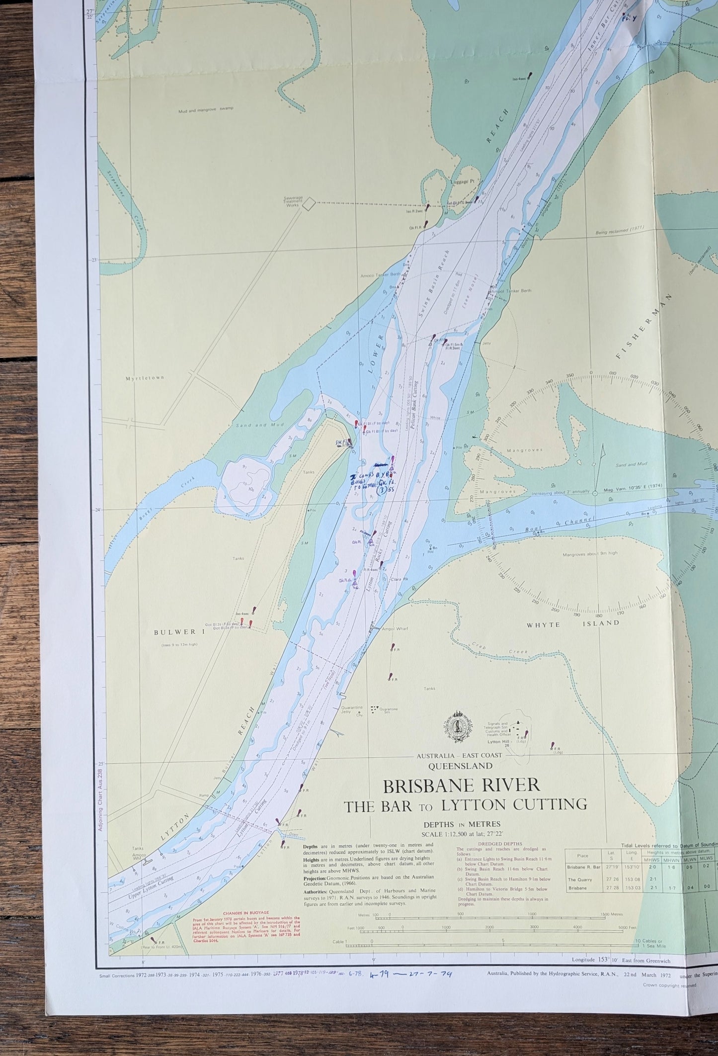 QLD - 1972 Brisbane River - The Bar to Lytton Cutting Aus 237 Chart / Map