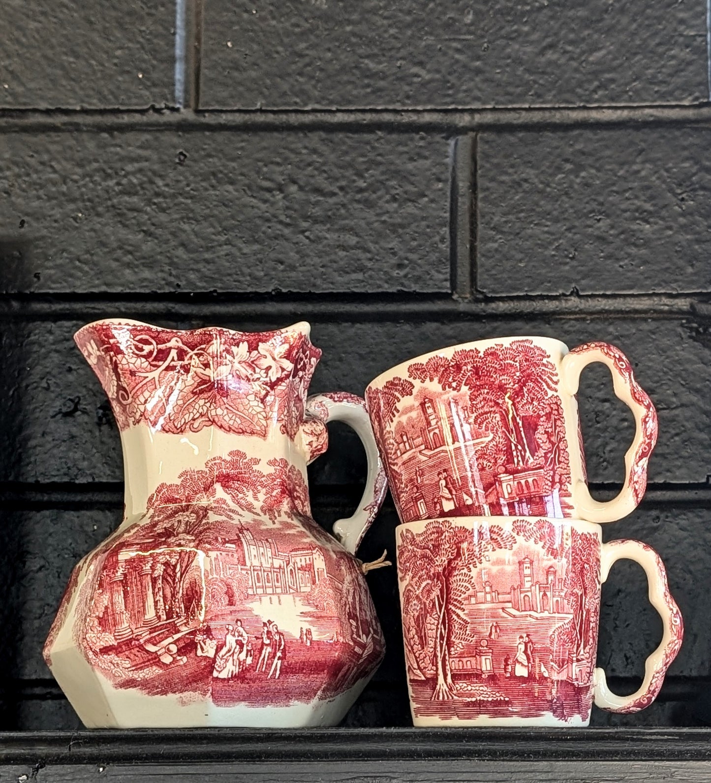 Vintage English Masons Vista Ironstone Jug Pink