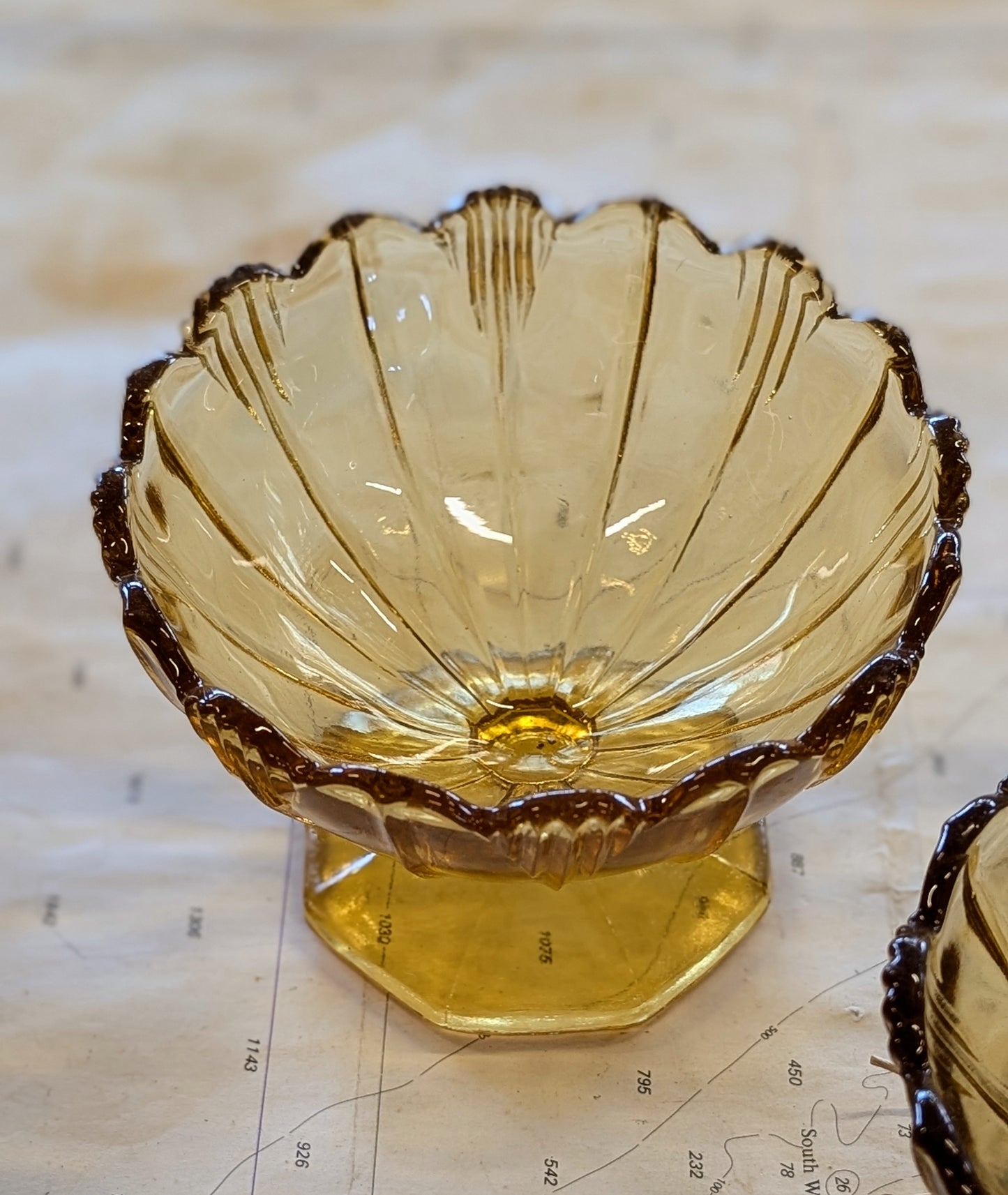 Art Deco Amber Glass Footed Bowls