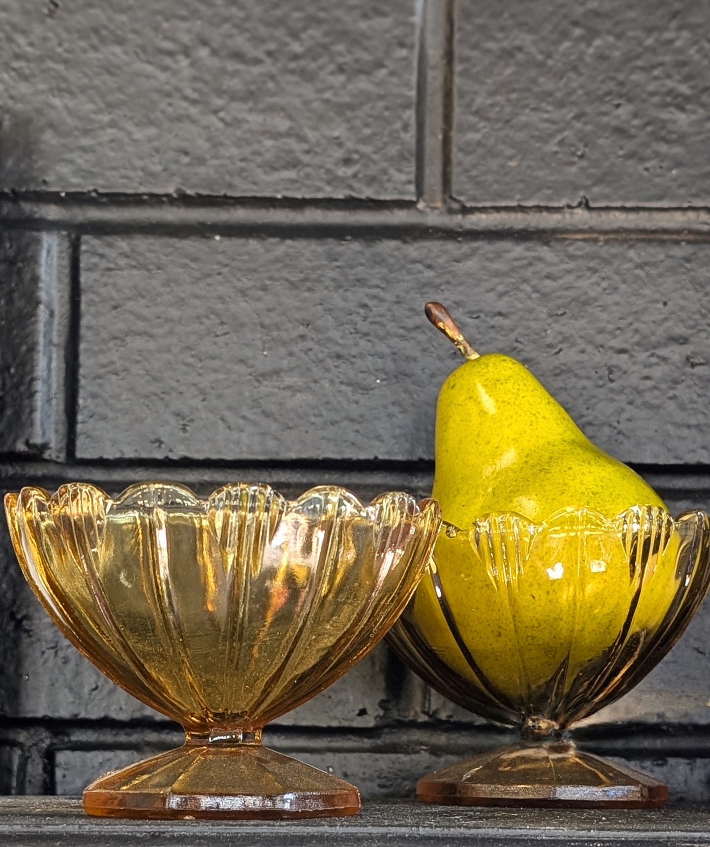 Art Deco Amber Glass Footed Bowls