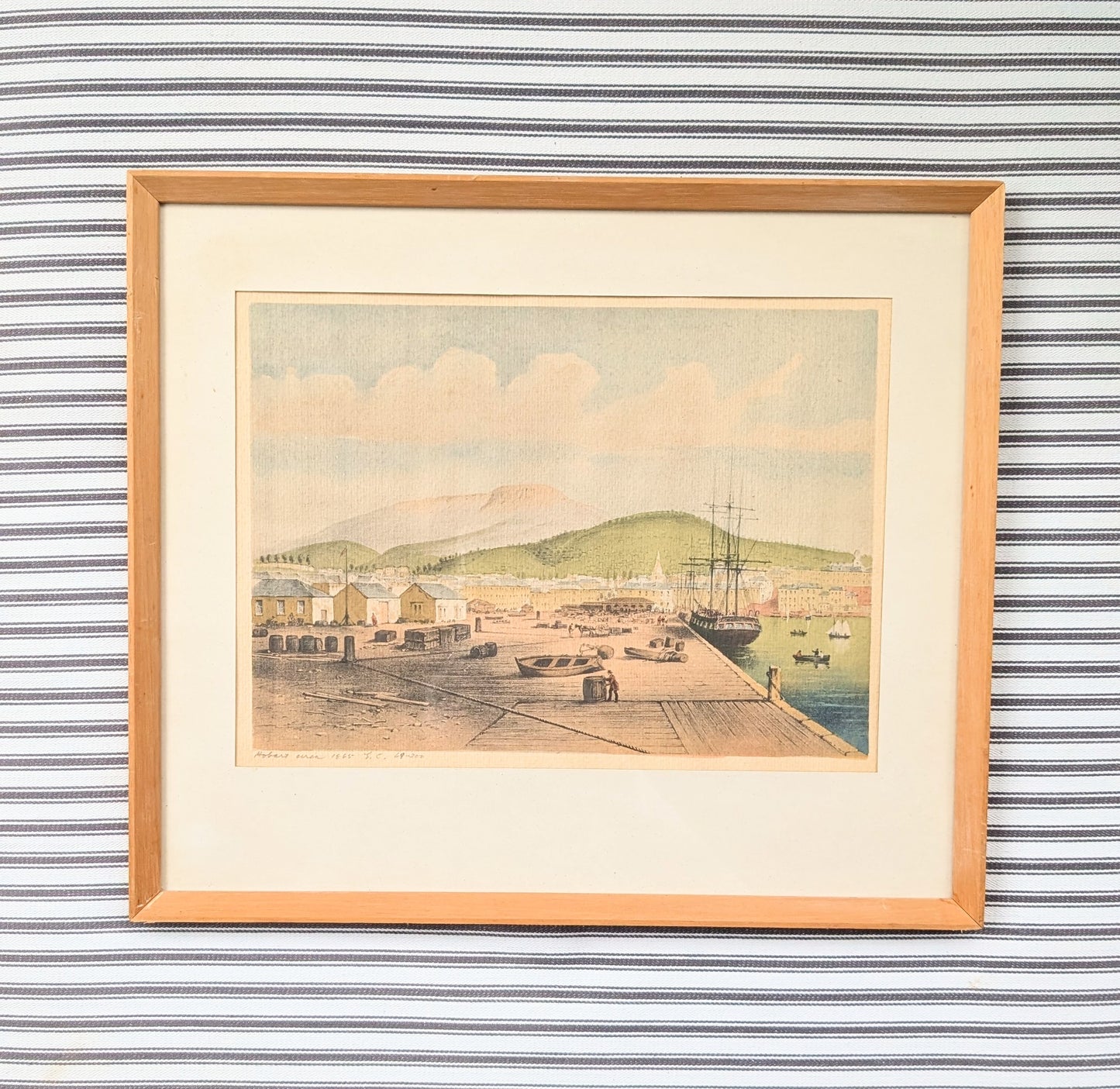 Vintage Etching of Hobart circa 1865