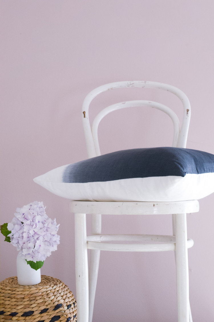 Navy and White Ombre Linen Cushion