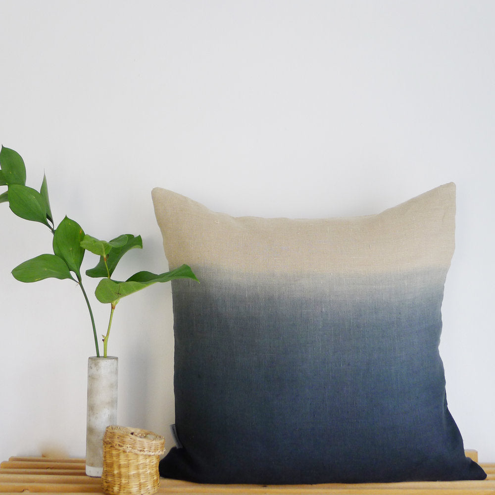 Navy and Natural Ombre Linen Cushion