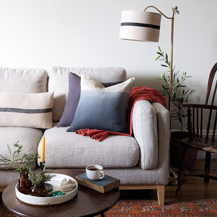 Navy and Natural Ombre Linen Cushion