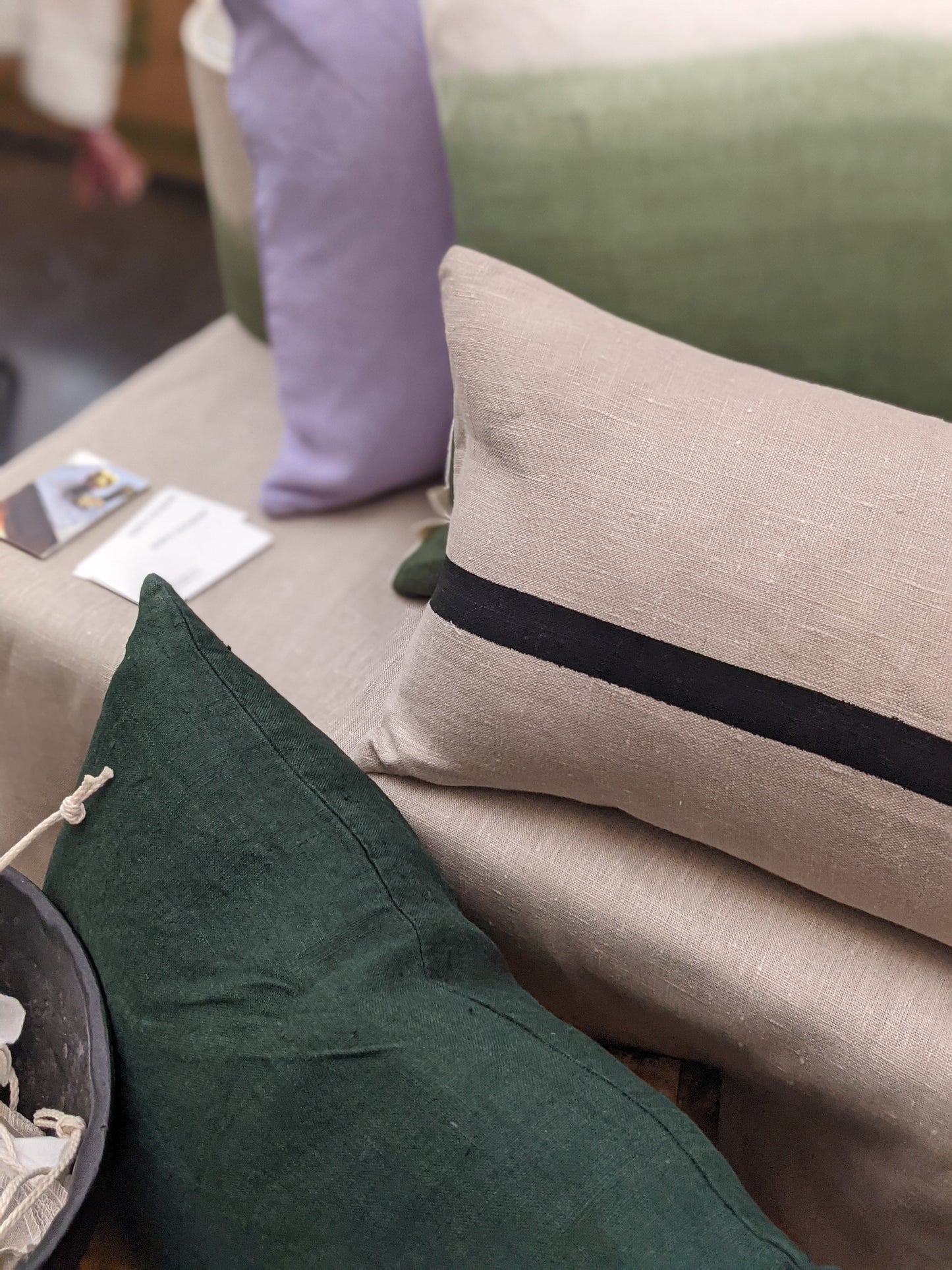 Linen Stripe Rectangle Cushion - Natural and Black