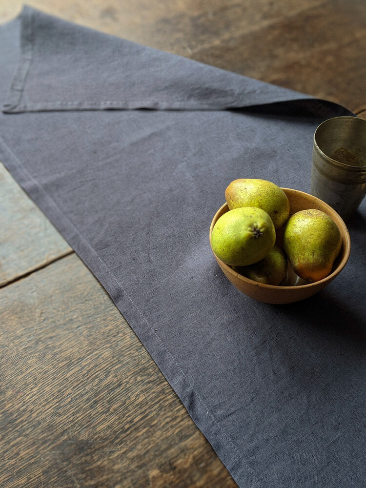 Charcoal grey linen table runner