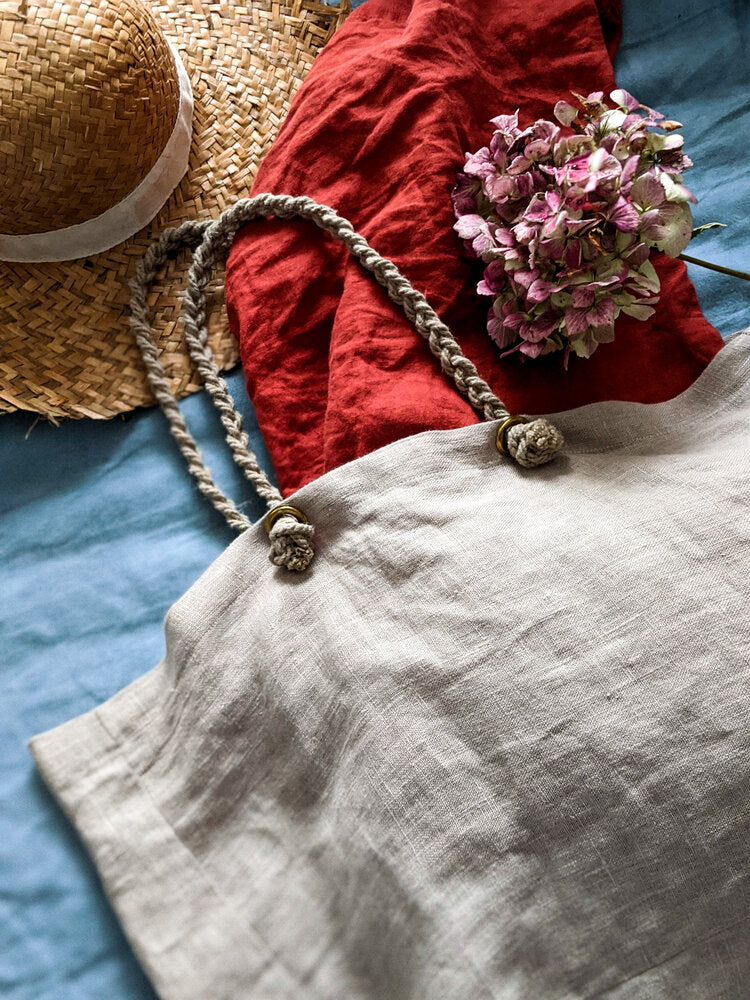 Linen and hemp rope tote bag