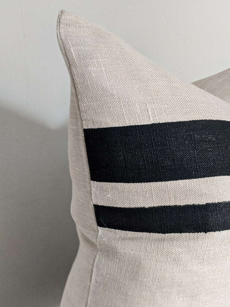 Linen Stripe Cushion - Natural and Black