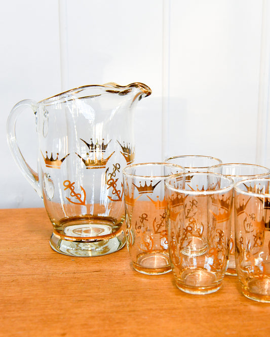 Vintage Golden Anchor Jug and Glass Set