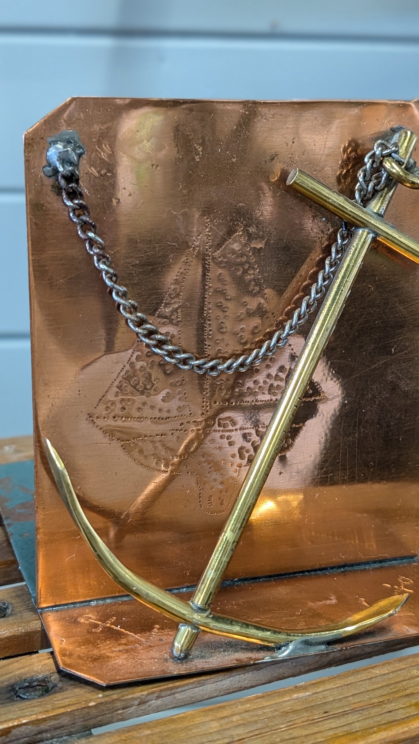 Vintage Copper and Brass Anchor Book Ends