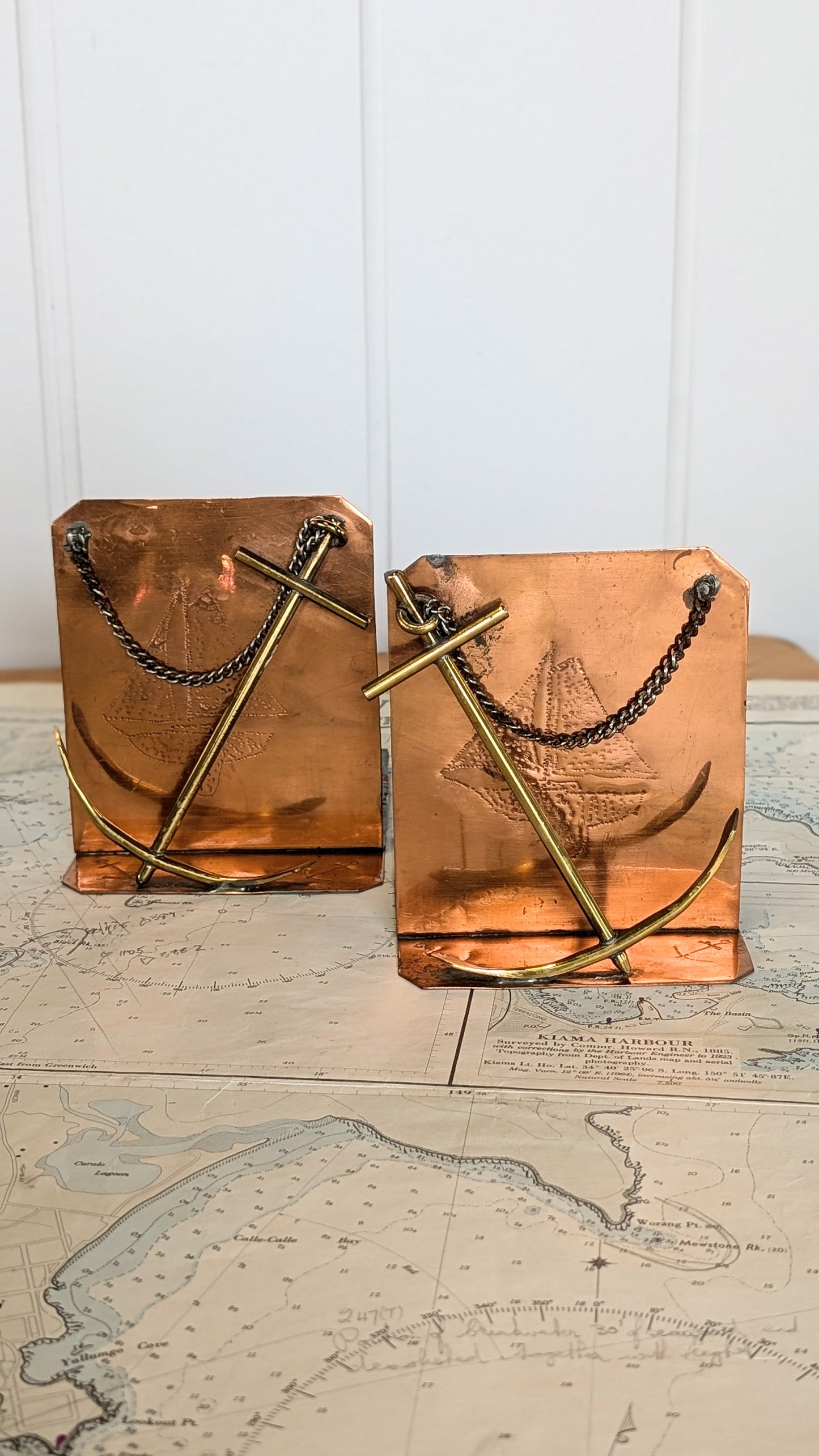 Vintage Copper and Brass Anchor Book Ends