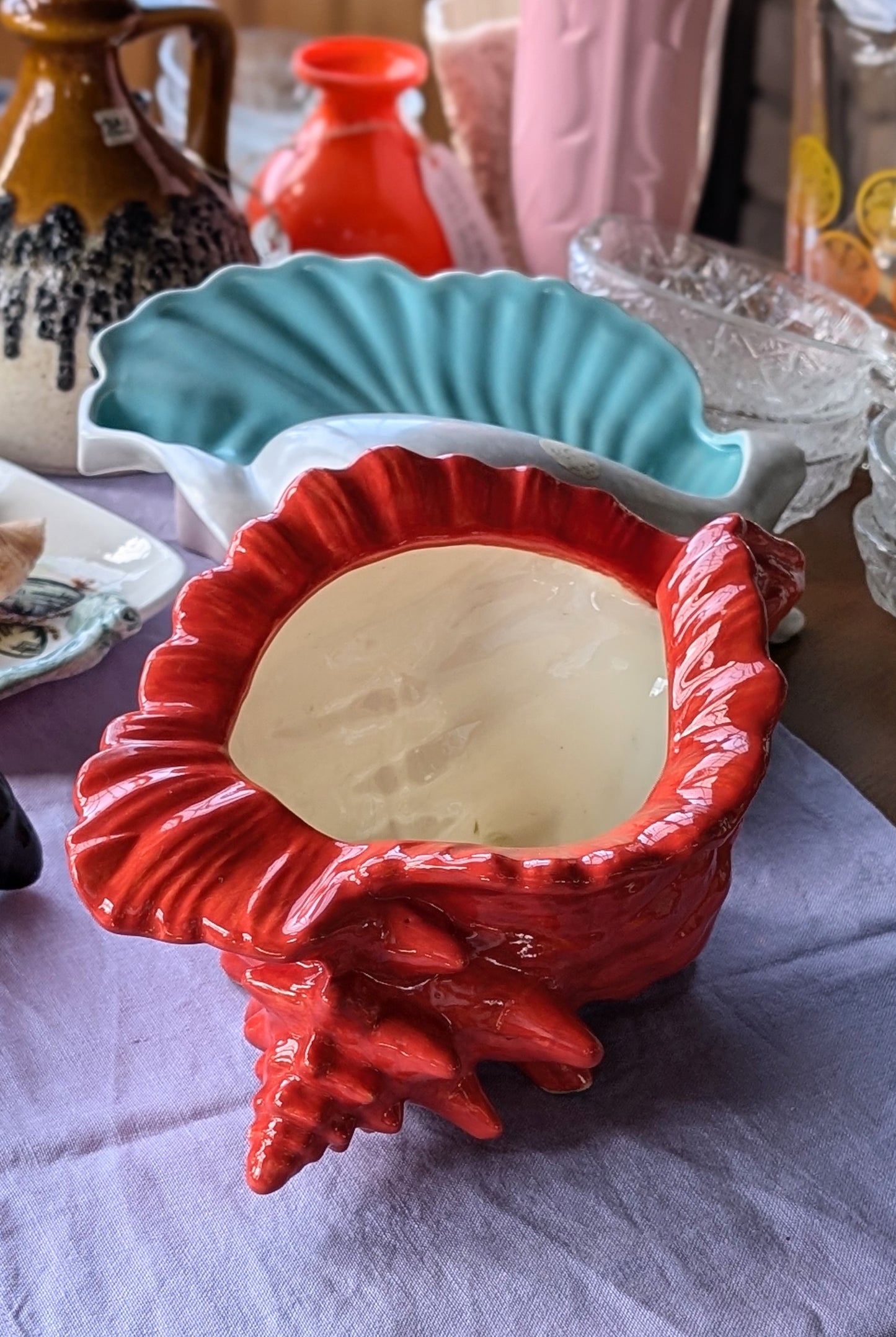 Vintage Red Conche Shell Ceramic Planter