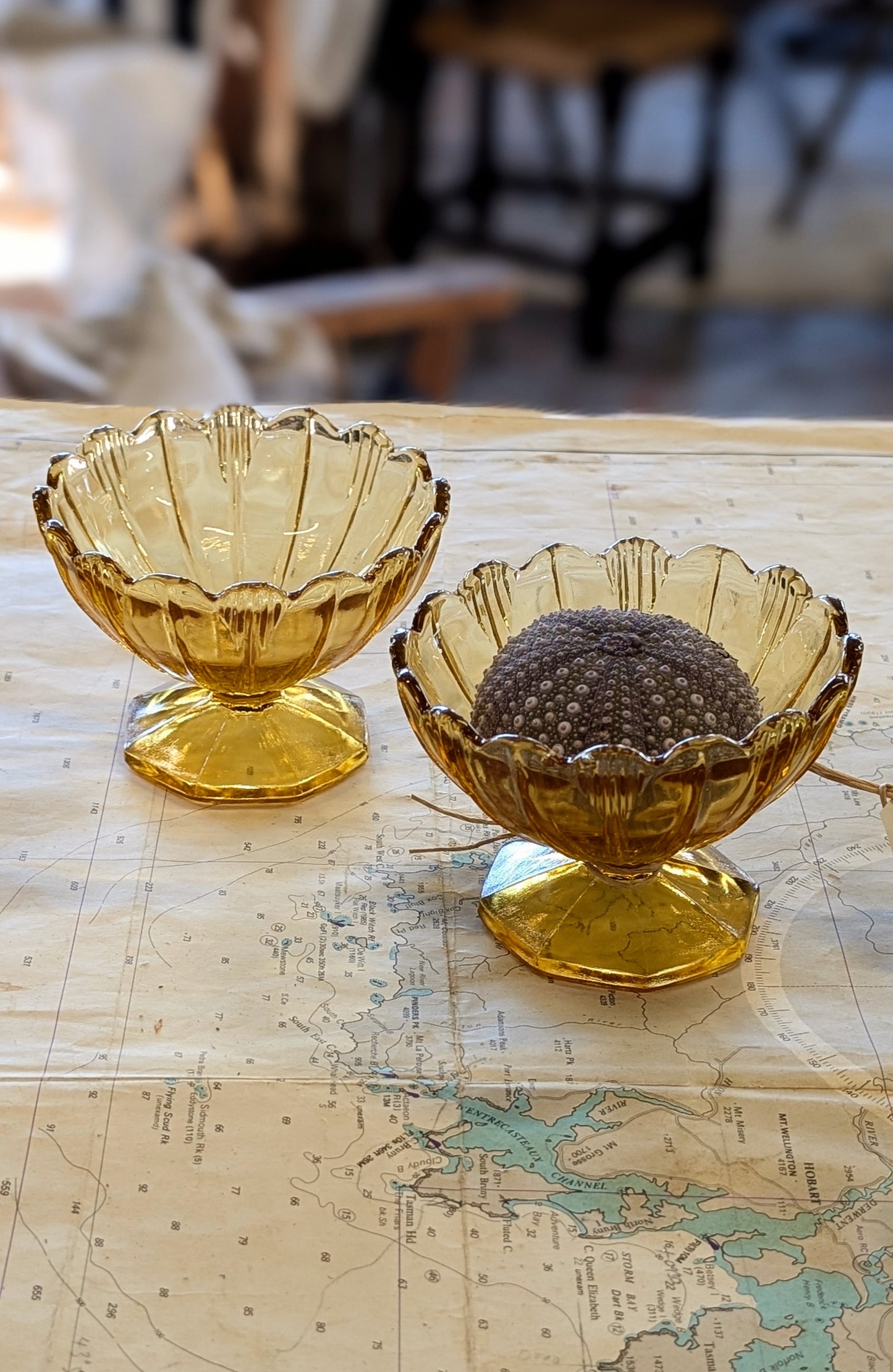 Art Deco Amber Glass Footed Bowls