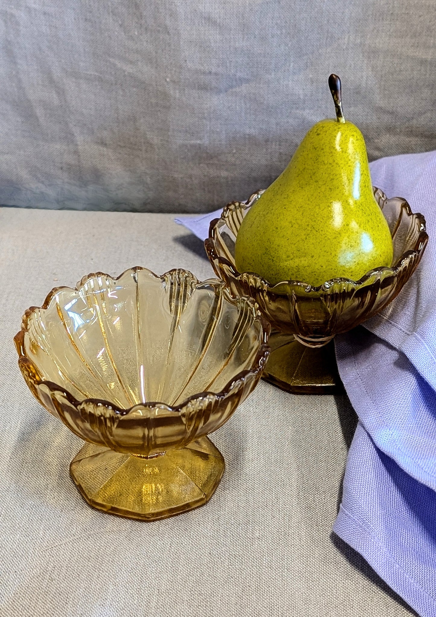 Art Deco Amber Glass Footed Bowls