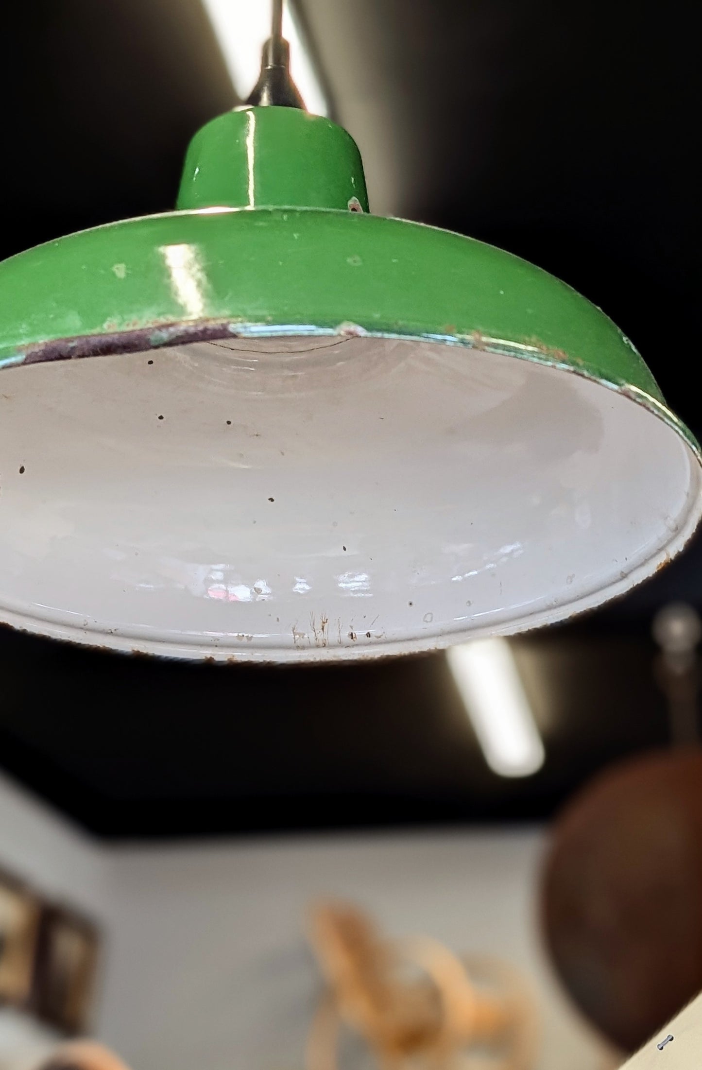 Vintage Industrial Enamel Lampshade Pendant Green