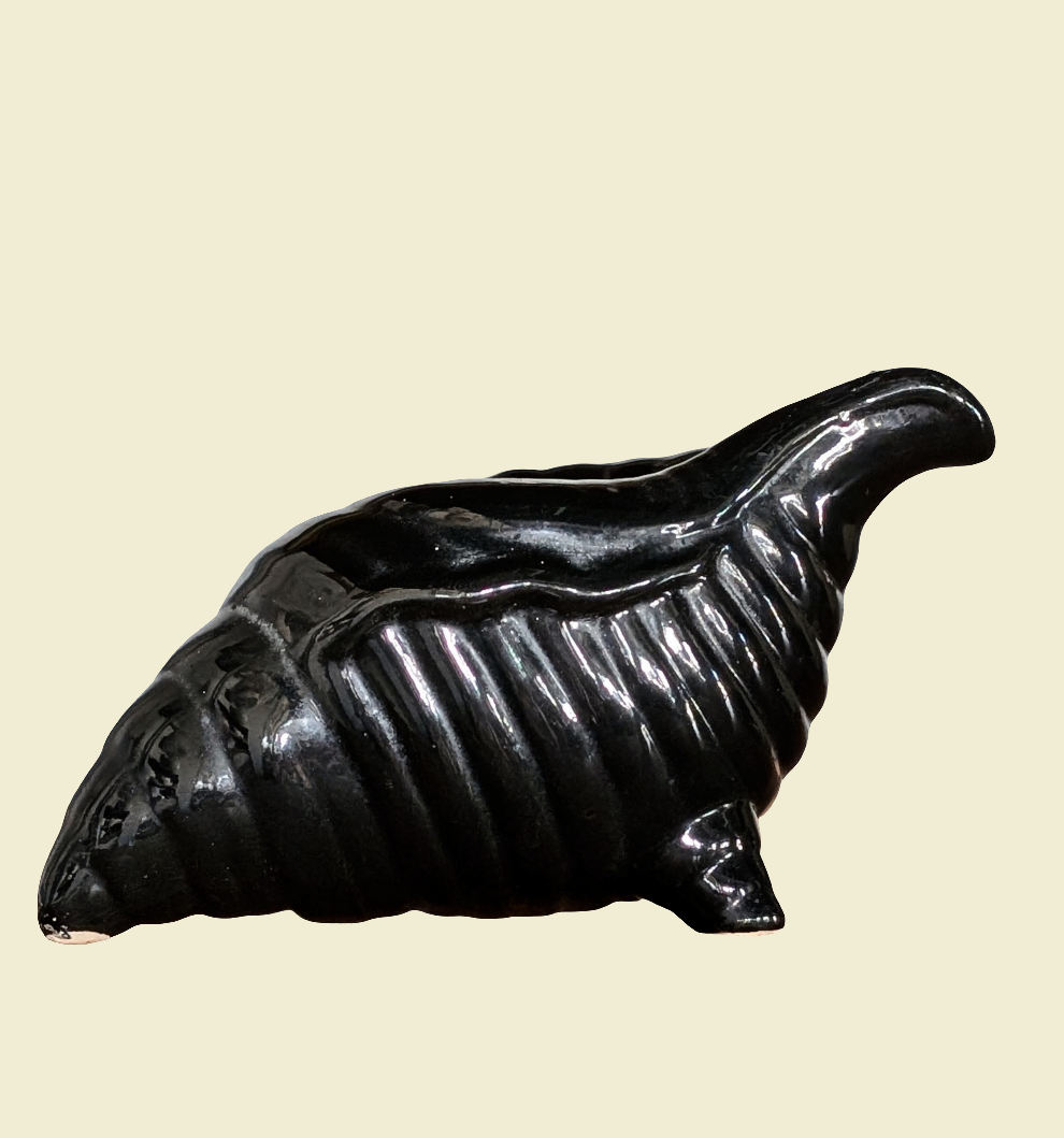 Vintage Black Shell Ceramic Planter Vase