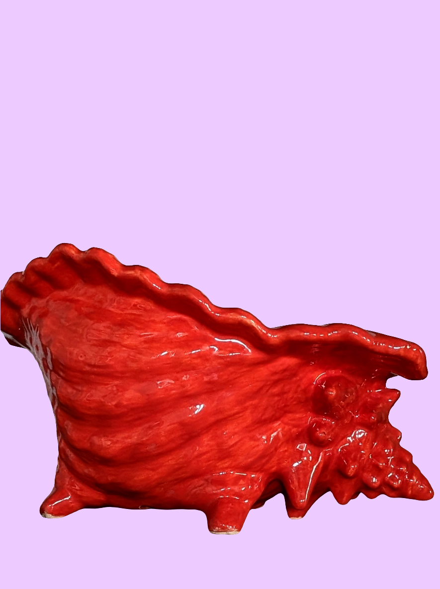Vintage Red Conche Shell Ceramic Planter