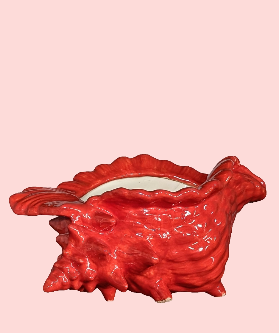Vintage Red Conche Shell Ceramic Planter