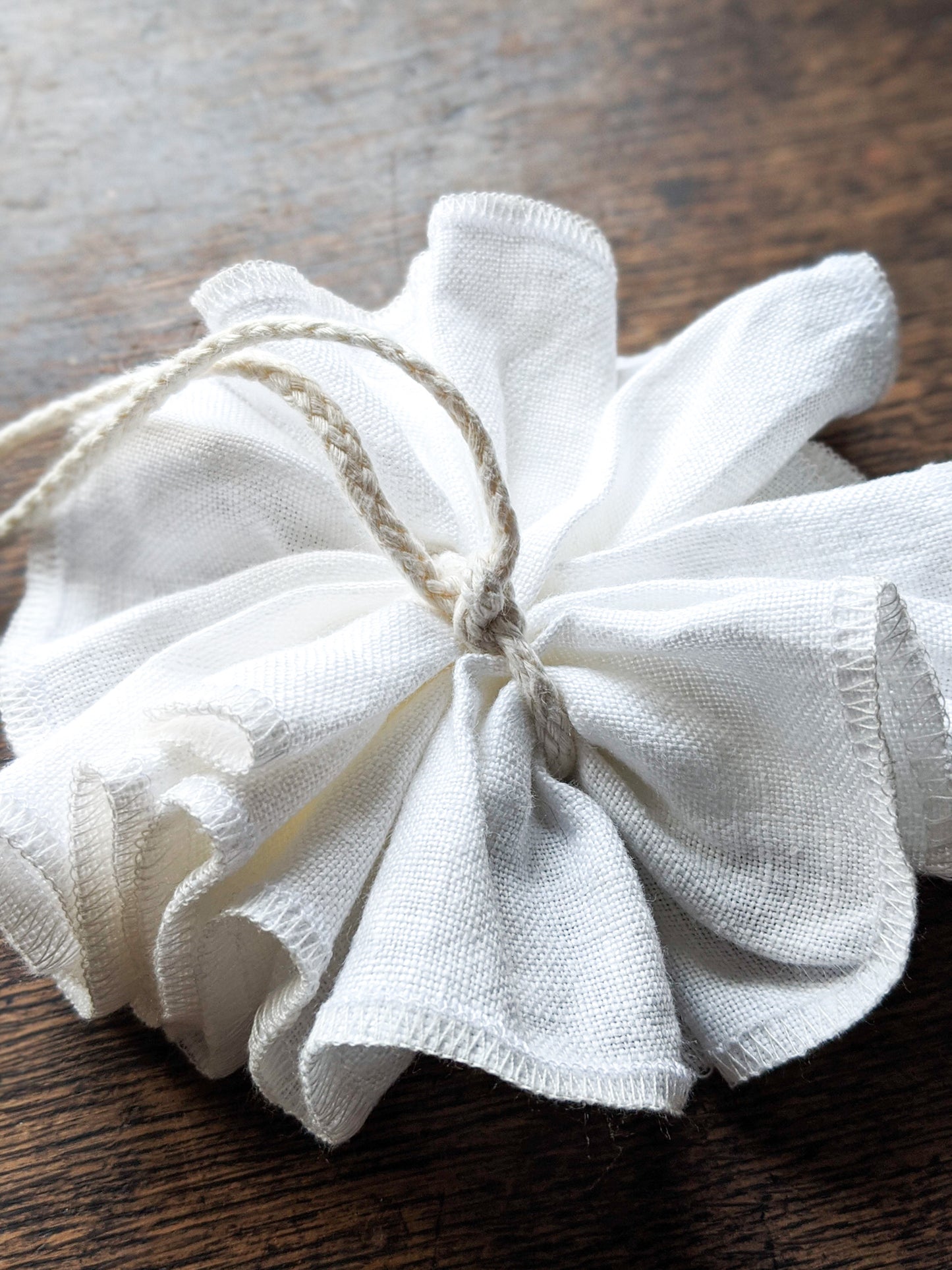 White Irish linen shower pouf