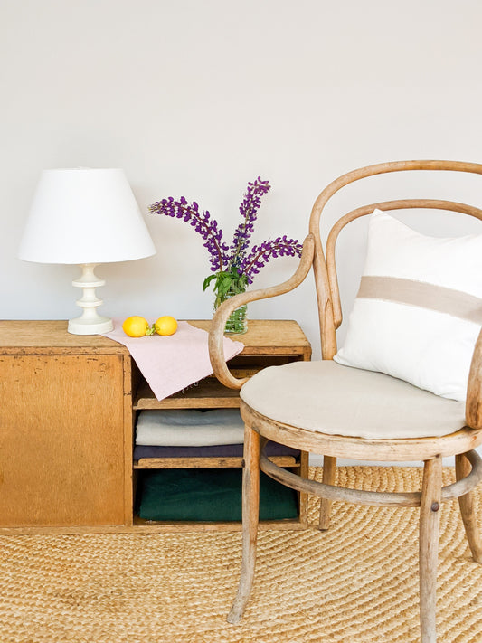 Linen Fray Stripe Cushion - White and Natural