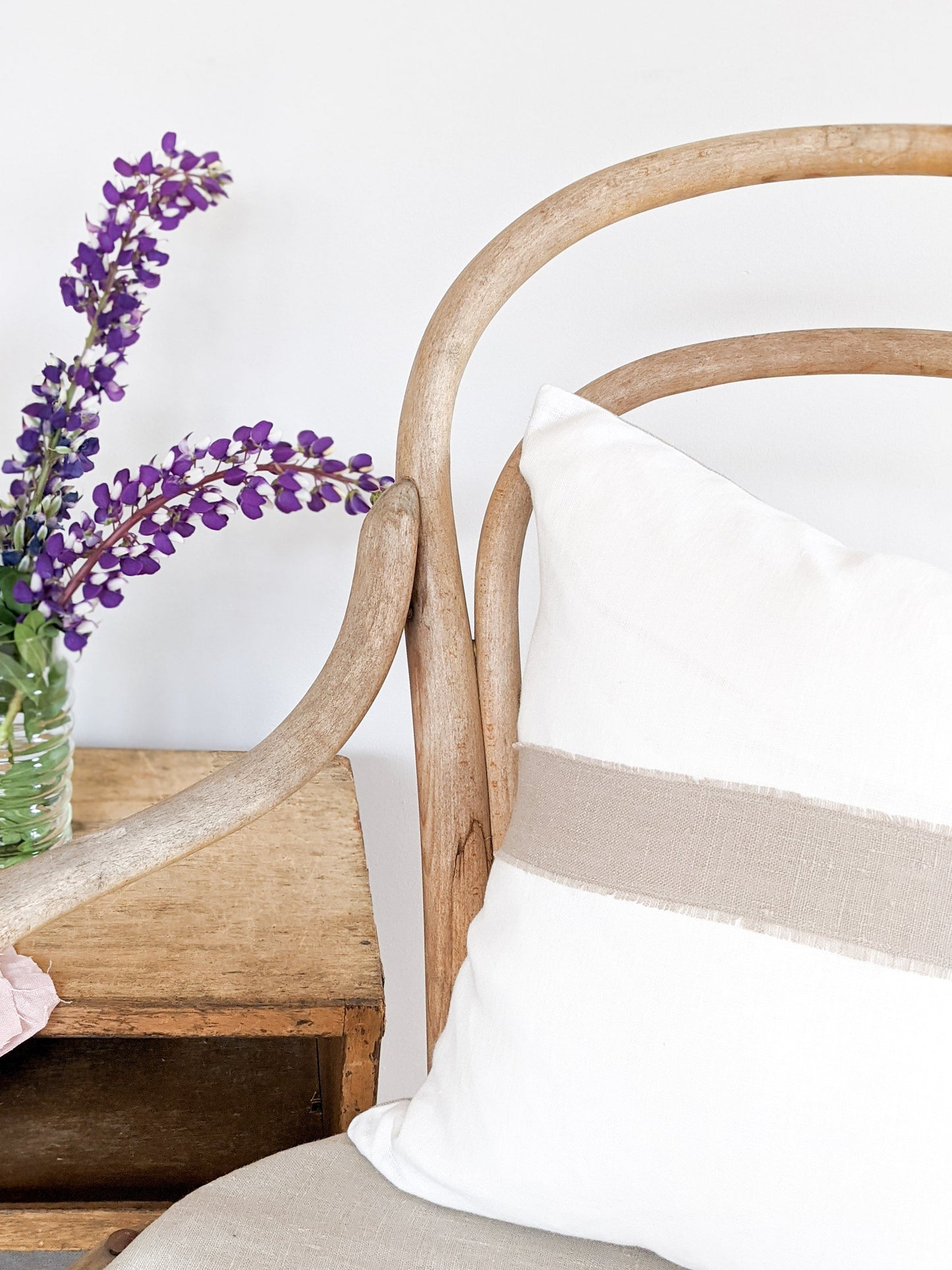 Linen Fray Stripe Cushion - White and Natural