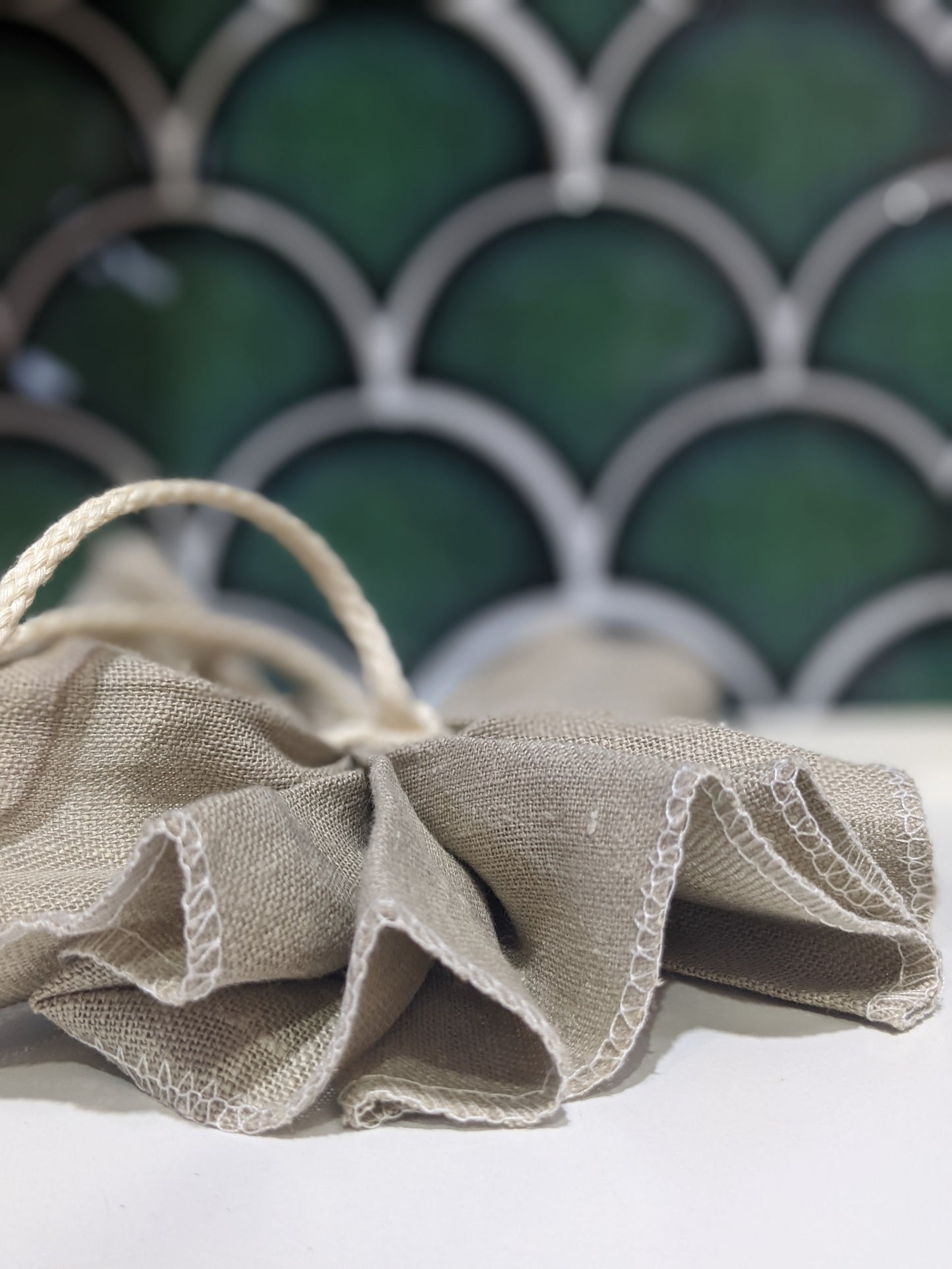 Natural Irish linen shower pouf