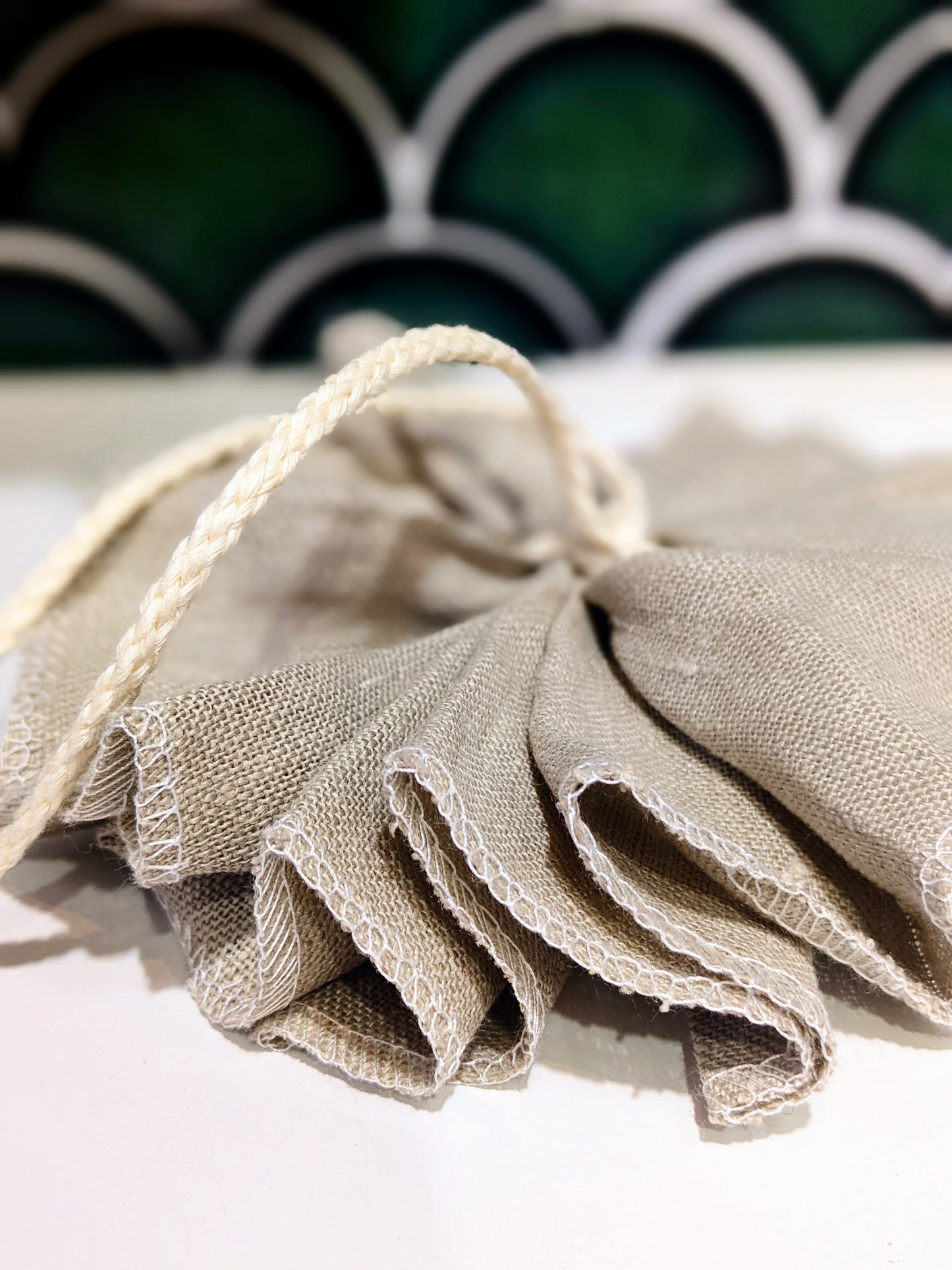 Natural Irish linen shower pouf