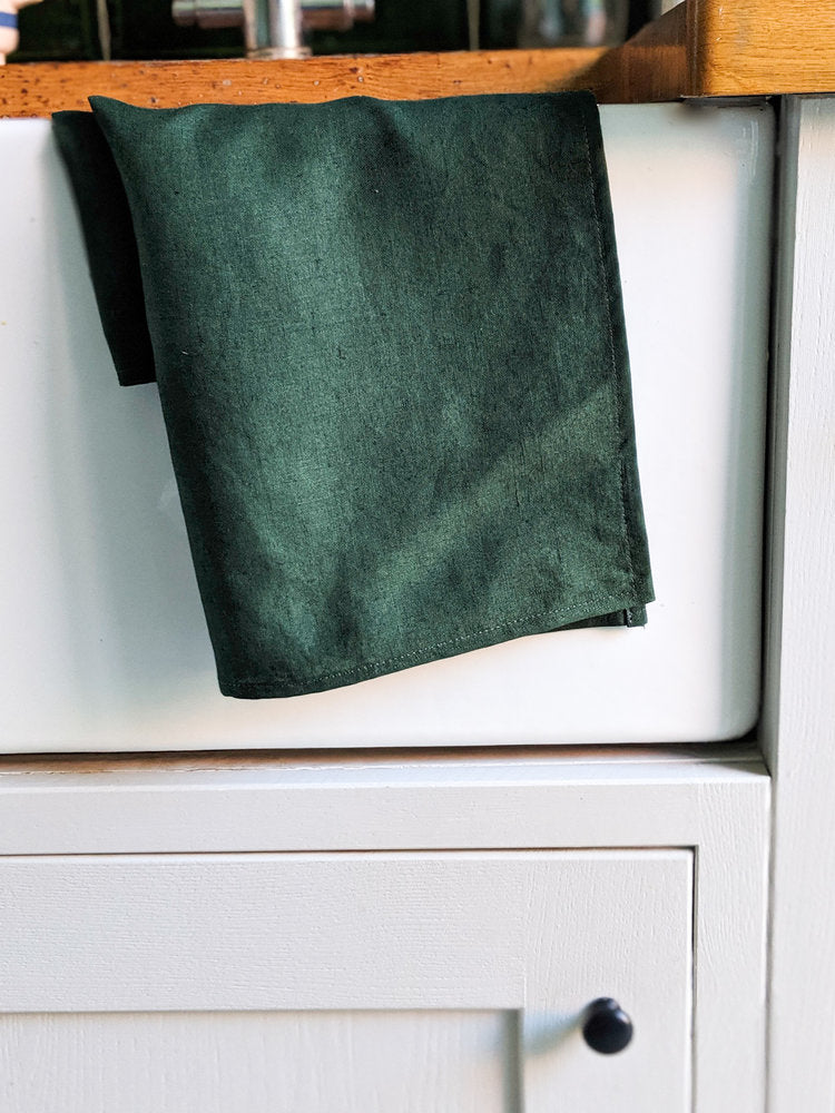 Green linen tea towel