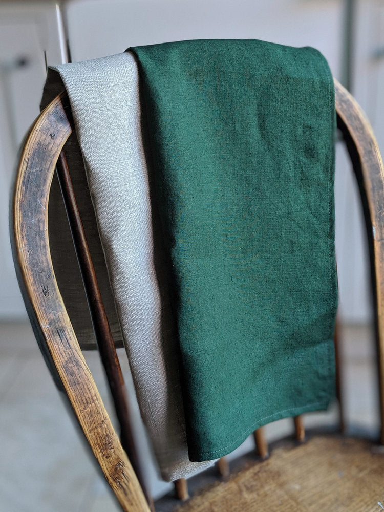 Green linen tea towel