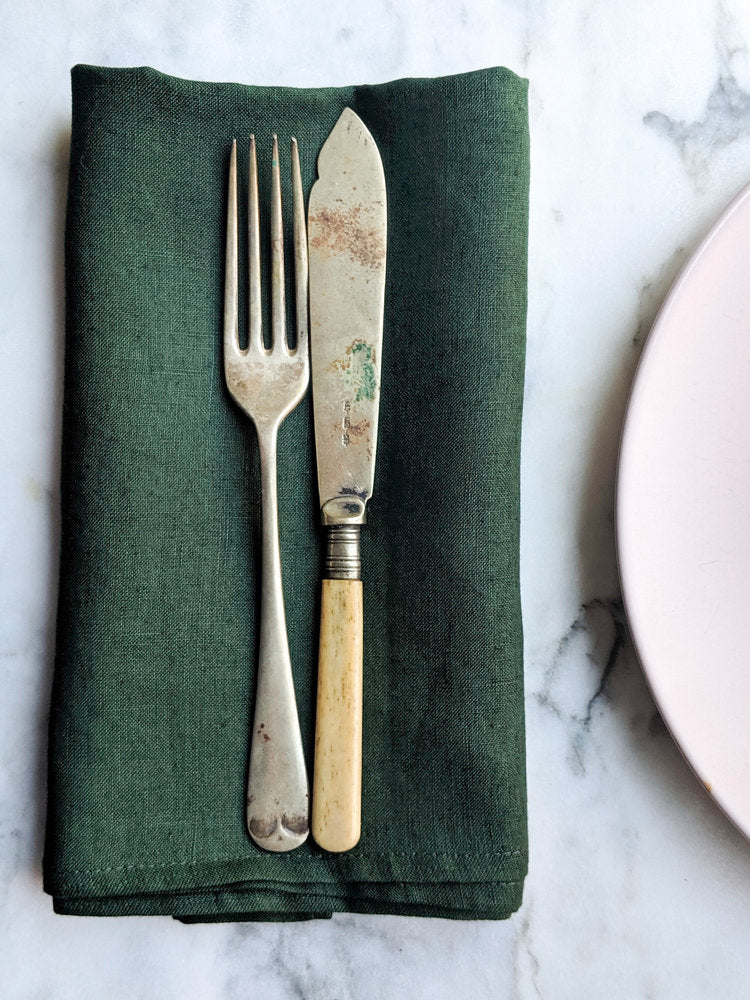 Green linen tea towel