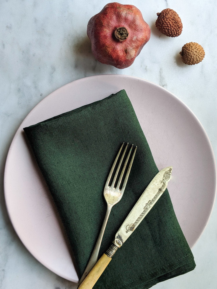 Green linen tea towel