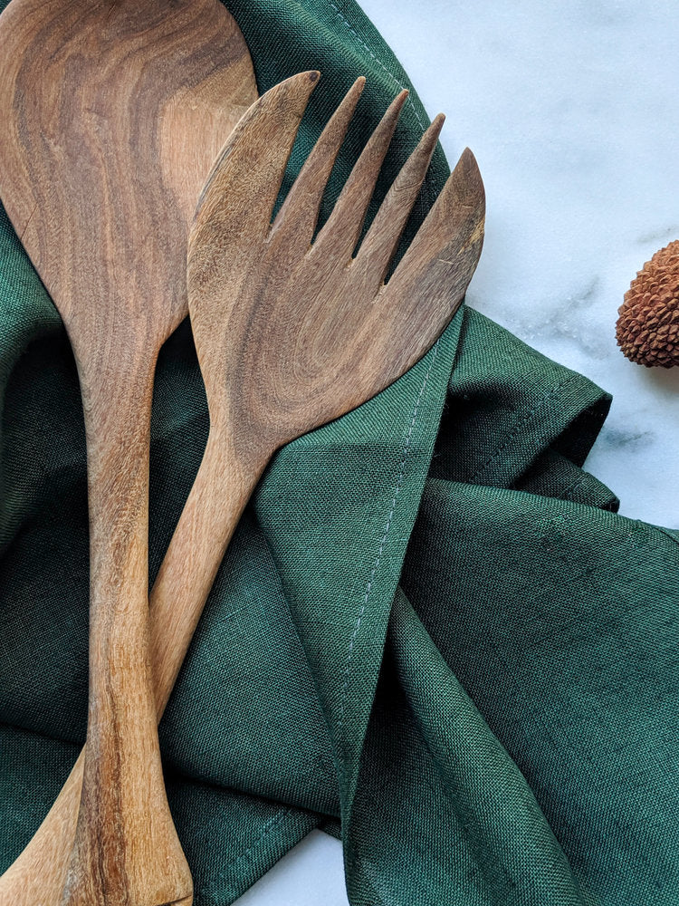 Green linen tea towel