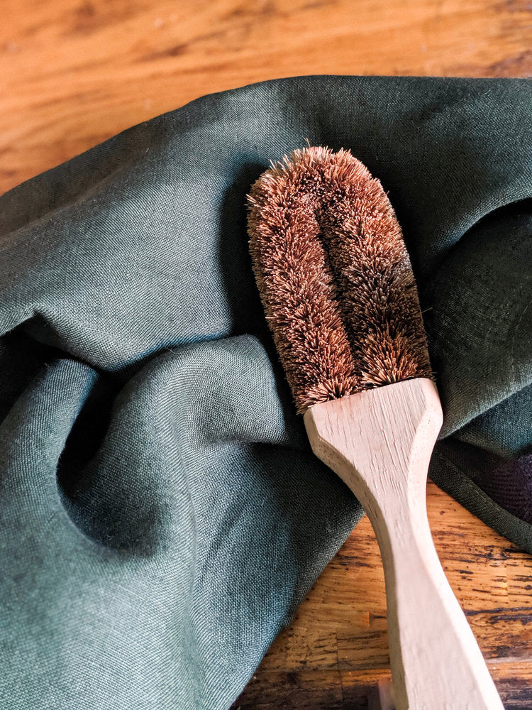 Green linen tea towel