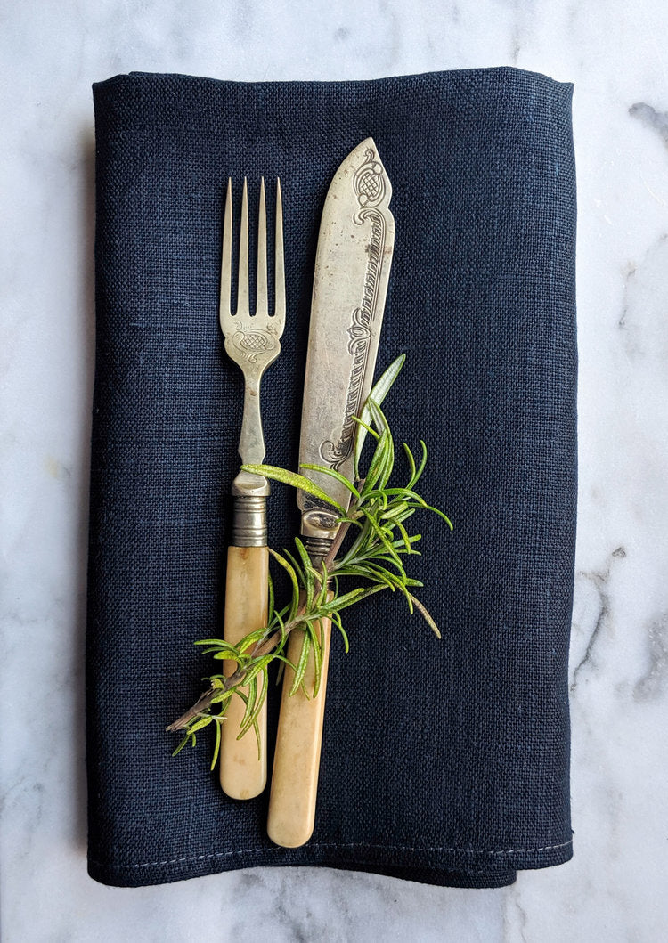Navy linen tea towel