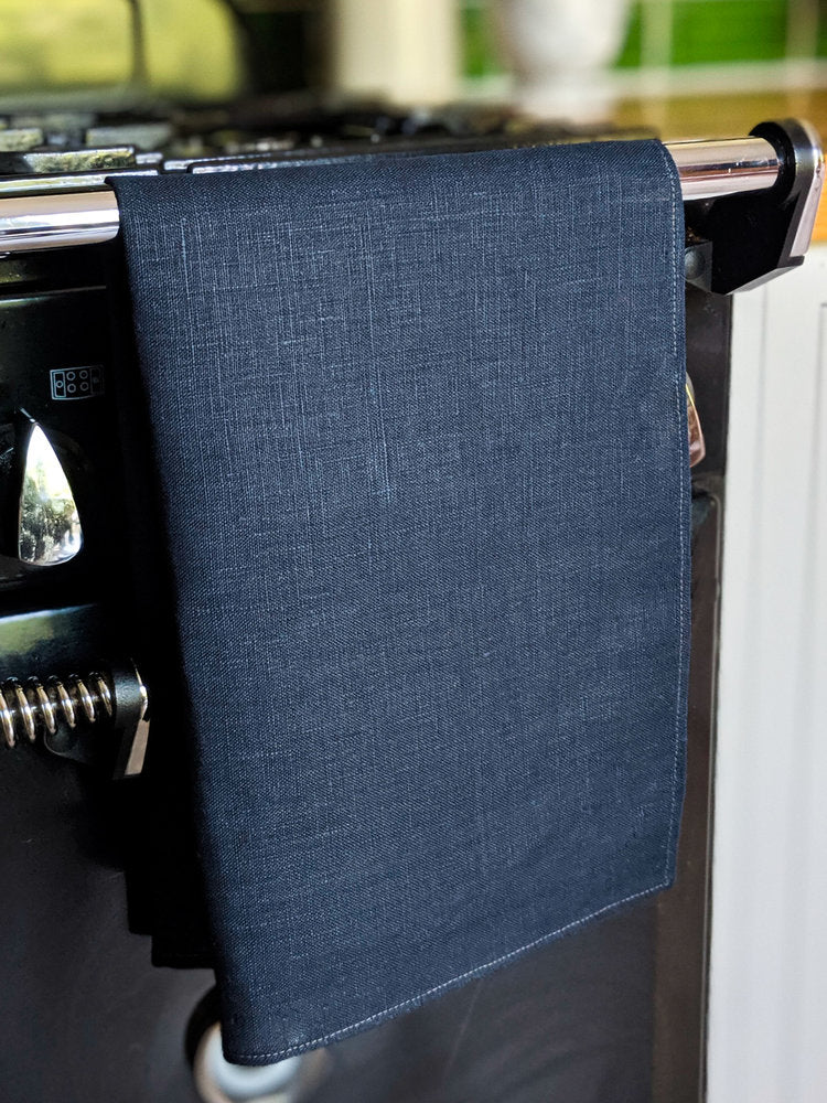 Navy linen tea towel
