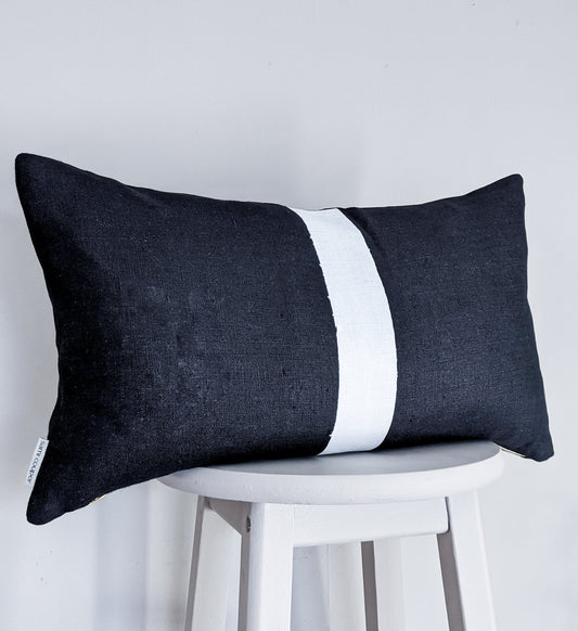 Linen Stripe Rectangle Cushion - Navy and White